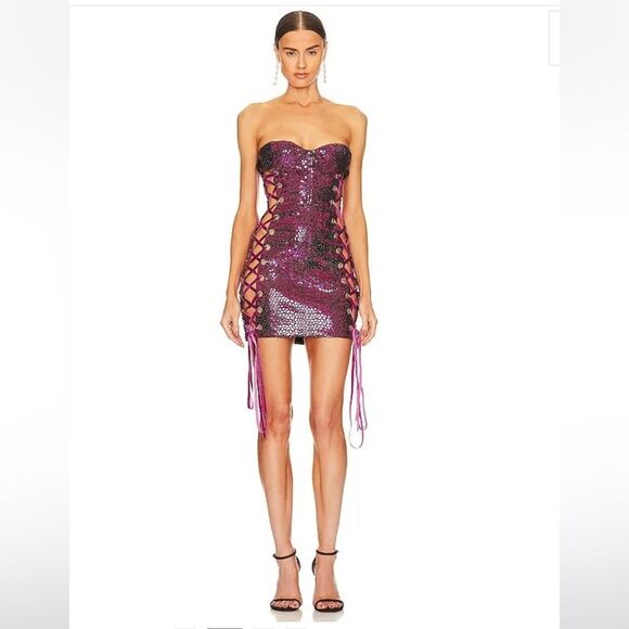 Bronx and Banco Purple Sequin Lace-Up Dress - Picture 2 of 13